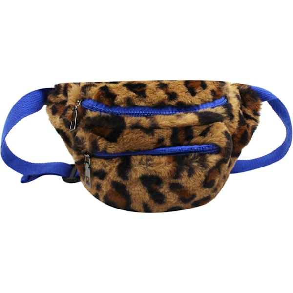 s Teens Leopard Print Plysch Fanny Pack Midjeväska Dubbel Dragkedja Crossbody Väska Handväska för Pojkar Flickor Blå