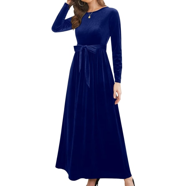 MOON Damkläder Jul Långärmad Sammet Vinter Formella Klänningar Elegant Höst Maxi Festklänning 1#marinblå Liten