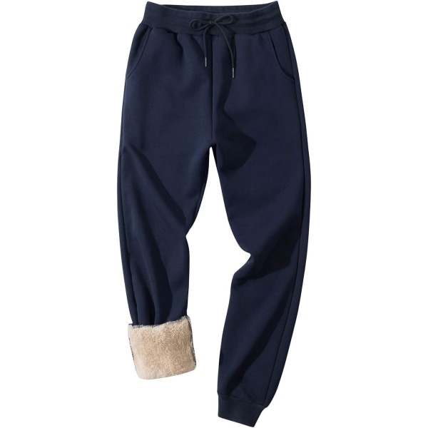 MEA Vinter, varm fleecefodrad träningsbyxa Sherpa joggingbyxor med fickor 02 Marinblå Large