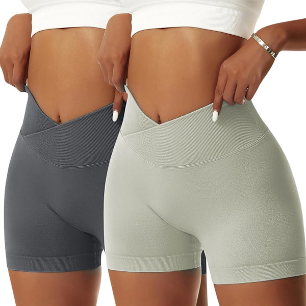 ie Dam Gym Shorts V Cross Elastisk Push Up Yoga Shorts Booty Scrunch Hög Midja Atletiska Leggings Dunkelgrau/Grå Grön X-Small