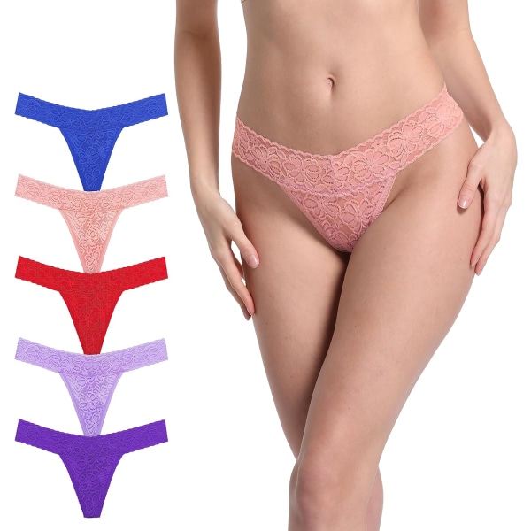 y Stretch Blend Micro T Back Low Rise Cheeky Exotic Thongs Variety invisible Patterns Women Underwear Regular & Plus Siz 5 Pieces Bright X-Large
