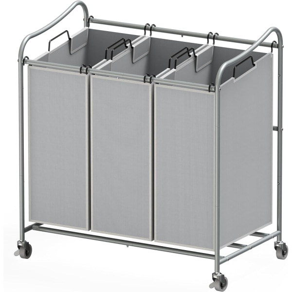 pleHouseware Heavy Duty 3-Bag Laundry Sorter Rolling Cart, mörkgrå silver