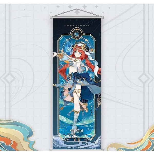 För Genshin Impact Wall Scroll Poster Hängande väggkonst Premium Konstnärlig Canvas Anime Bild Karaktär Merchandise NILOU