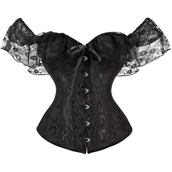 MMUO Damkorsett Topp med Spetsärm Spets Upp Sexig Bustier Lingerie Midjetränare Kostym Toppar Svart X-Small