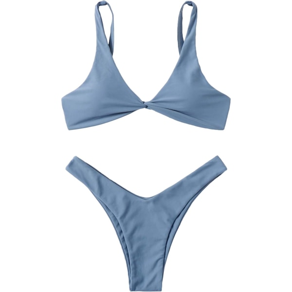 dusa Dam Twist Front High Cut String Tvådelad Bikini Set Baddräkt Slate Blue X-Small