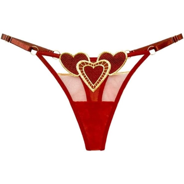 y Transparent Broderad Mesh Underkläder Kvinnor Trosa Bikini Sexig Cheeky String Genomskinlig Erotiska Kalsonger Onesize Vinröd33 En Storlek