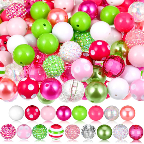 100 st färgglada tjocka tuggummipärlor 20 mm runda bitpärlor i plast strass stora pärlor för pennkedja smycken rosa grön klassisk