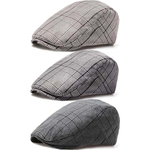 cs Cabbie Cap Flat Cap Justerbar Rutig Newsboy Hattar Körning Jakt Hatt, Svart, Grå, Brun, Medium
