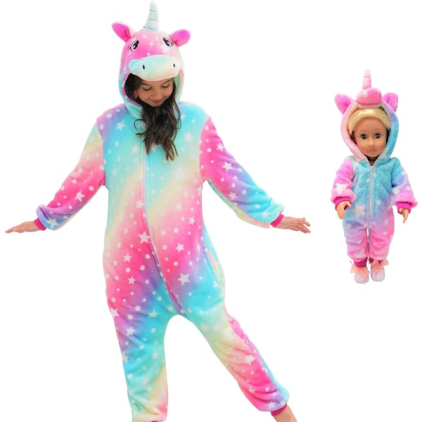 HovoX Kids Unicorn Pyjamas Onesie Matchande docka och flickor