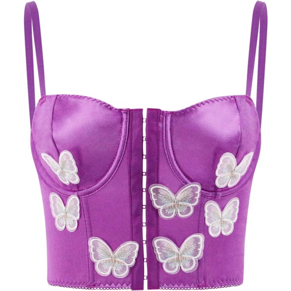 tudineus Dam Justerbar Metallic Sexig PU Läder Bralette BH-väst för festivaler, Raves, Clubwear Deep Purple Small