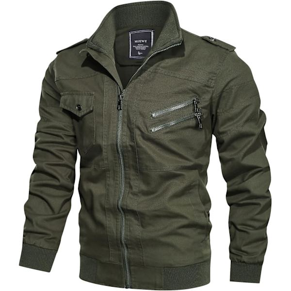 EWE Herr Militärjacka Utomhus Lätt Bomullsjacka Casual Bomberjacka 02 Armégrön X-Large
