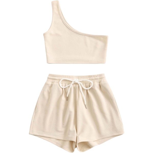 dusa Dam One Shoulder Tank Top och Lounge Shorts 2 Piece Tracksuit Set Khaki Small