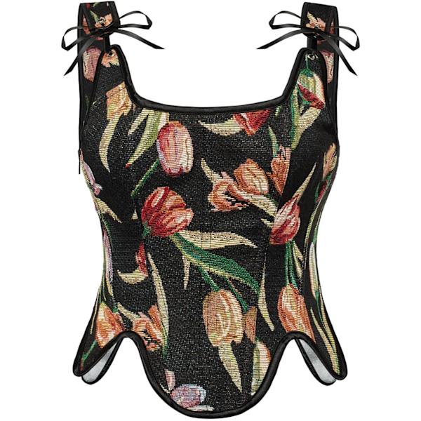 rlet Darkness Korsett Toppar För Kvinnor Renässans Spets Upp Blommig Overbust Benad Bustier Livstycke Z - Svart Flora 10