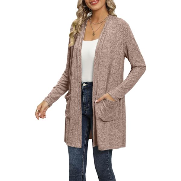 MOON Dam lång kofta 2024 höst lätt långärmad 0pen front tröja med fickor brun medium