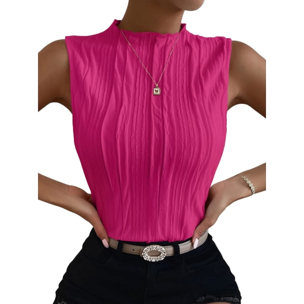 dusa Dam ärmlös Mock Neck Textured Tank Top Hot Pink Large