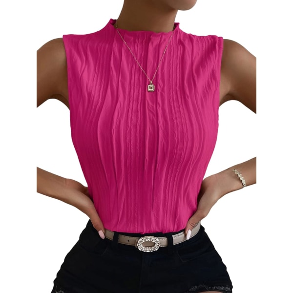 dusa kvinnors ärmlös mock-hals strukturerad linne Hot Pink Small