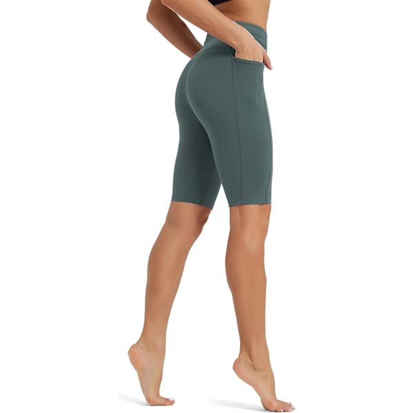 es Dam Shorts 10\" Workout Yoga Shorts med fickor Hög midja Athletic Shorts Running Biker Shorts（007） Olive X-Large