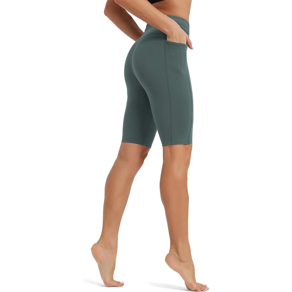 es Damshorts 10" träningsyogashorts med fickor Atletiska shorts med hög midja, löparbikershorts（007） Olive X-Large