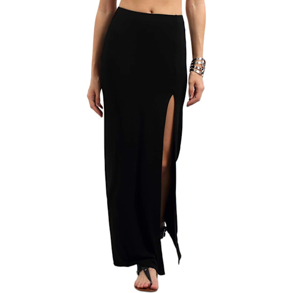 dusa Dam Solid Färg Hög Midja Sido Split Maxi Kjolar Svart X-Large