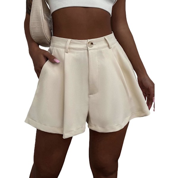 dusa Dam Elastisk Hög Midja Plisserade Vida Ben Shorts med Fick Aprikos X-Large