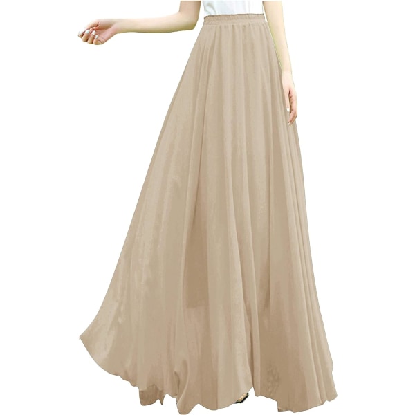Kvinnor Full/Ankel Längd Elastisk Plisserad Retro Maxi Chiffon Lång Kjol Ljus-coco X-Large