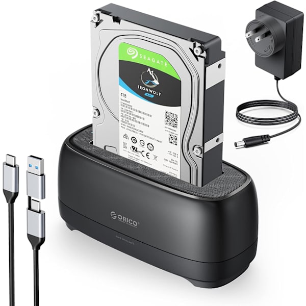 3,5-tums hårddiskkabinett USB 3.2 Gen 1 till SATA-hårddiskdockningsstation för alla standard 2,5\" och 3,5\" HDD/SSD upp till 20 TB med 12V 2A strömförsörjning, verktygsfri och UASP-stöd (DD18C3) 1 fack