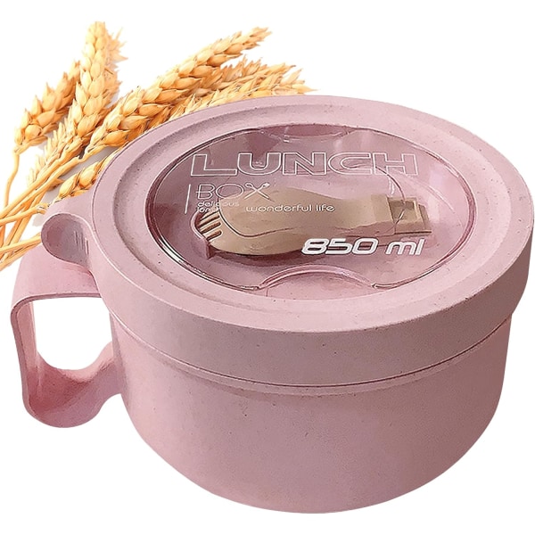 BOOX Wheat Straw Mikrovågsugn Ramen Bowl Set Nudelskålar med lock och sked, hopfällbara redskap och förbättrad greppvänlig De Pink