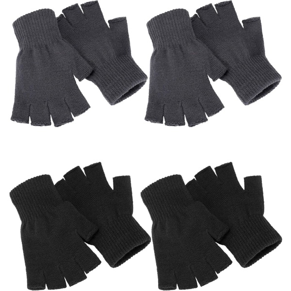 INIOR 4 par vinterhalvvantar stickade fingerlösa vantar varma stretchiga handskar för män och kvinnor svart, grå