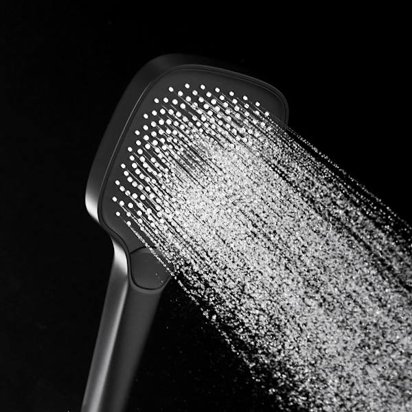 aura Lyxig Handhållen Duschmunstycke 3-Läges Mjukt Regnfallsspray Stor Handdusch (Krom) Fyrkantig-Svart