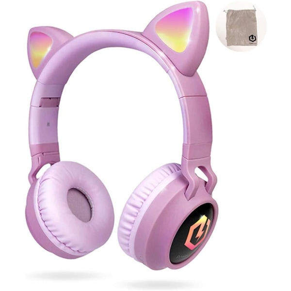 PerLocus trådlösa Bluetooth hörlurar för barn, Kid Headphone Over-Ear med LED-lampor, hopfällbara hörlurar med mikrofon, volym begränsad, trådar