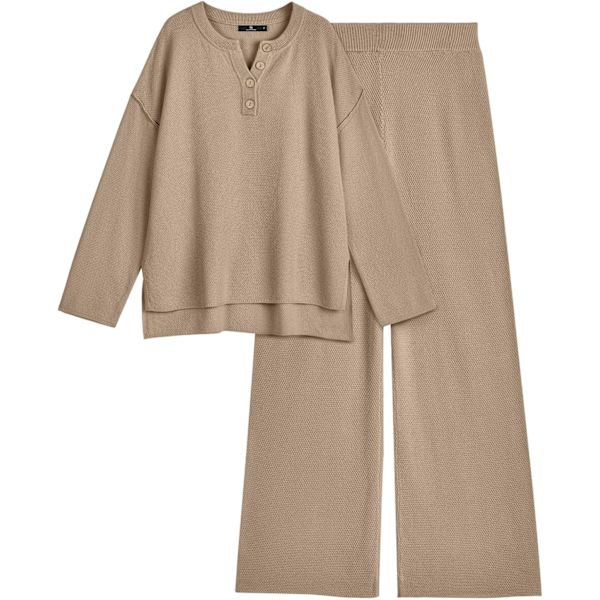 SORY Dam 2-delade trendiga outfits Oversized Slouchy matchande loungewear set Bekväma stickade loungewear tröjor set Khaki Large