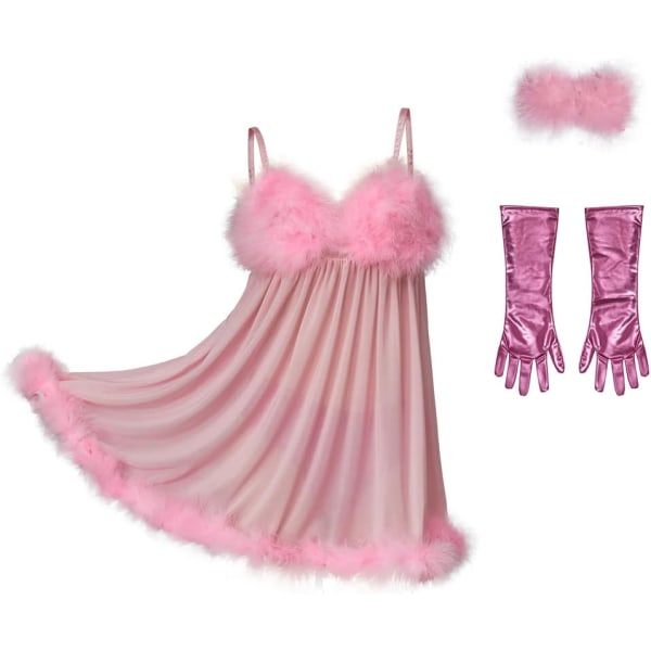 tenn Powers Fembot Cosplay kostym Sexig nattklänning för kvinnor med handskar Rosa X-Small