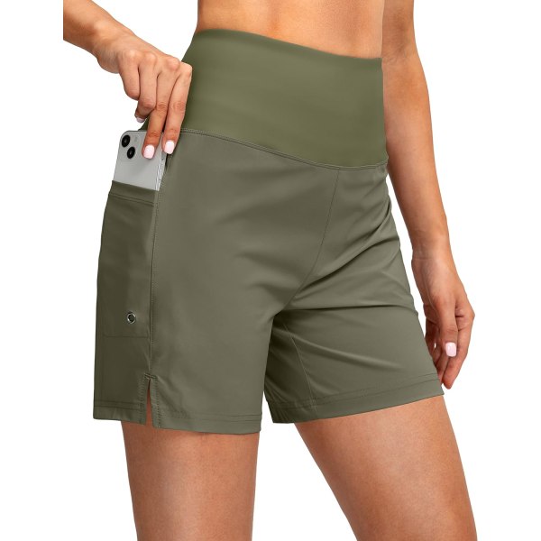 dual Dam 5\" High Waisted Swim Board Shorts med telefonfickor UPF 50+ Snabbtorkande badshorts för kvinnor med foder Slate Green XX-Large