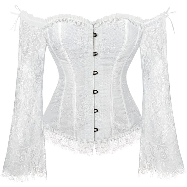 VYSHI Korsett Toppar för Kvinnor med Ärmar, Bustier Overbust Snörning Bodice Lingerie Vit X-Large