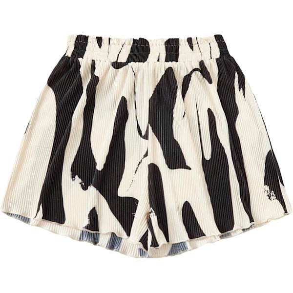 dusa Dam Elastisk Midja Salladstrimmad Tryckt Bred Ben Lös Shorts Svart X-Small
