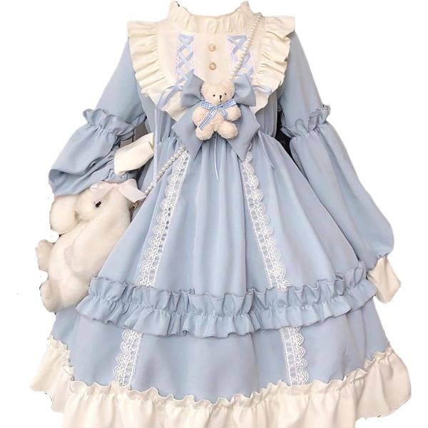 TSOCYG Flickor Lolita Prinsessklänning Kawaii Långärmad Chiffonkjol Söt Flickklänning