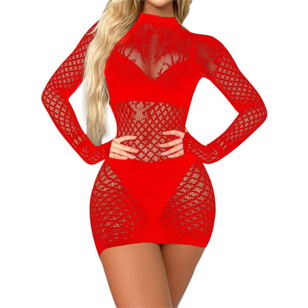 eter Womens Fishnet Bodycon Dress One Piece Hollow Out Backless Damunderkläder Nattkläder Röd One Size