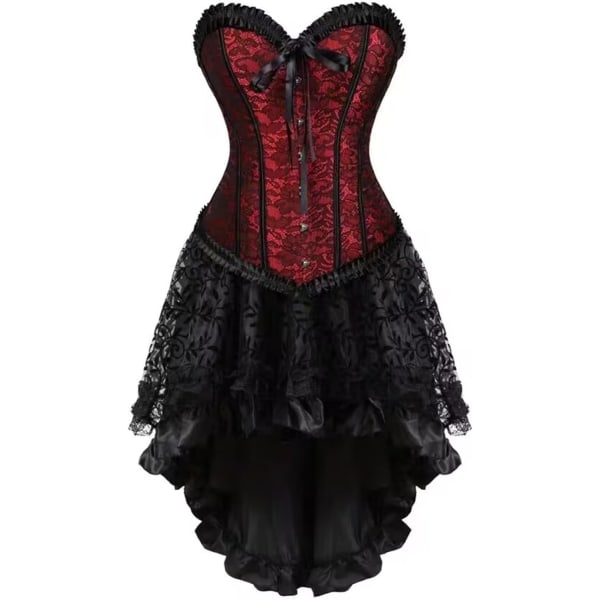 nan korsettklänning för kvinnor spets axelbandslös Steampunk kostym Gotisk korsettkjol Halloween kostym Röd Stor