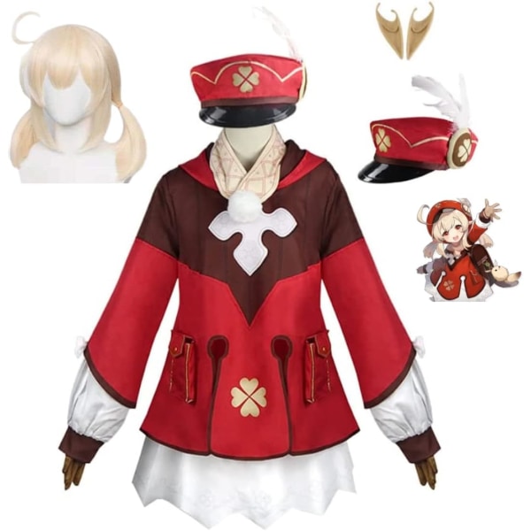 För Cosplay Genshin Impact Costume Komplett Anime RPG- set med peruk för Cosplay - Halloween-outfit för unisex vuxen Klee Small