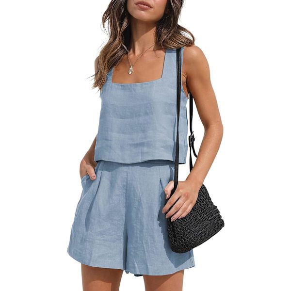 N Damkläder Två Delar Outfits Linne Matchande Set 2 Delar Lounge Shorts Crop Tank Tops 2023 Trendiga Kläder Sommarsemester