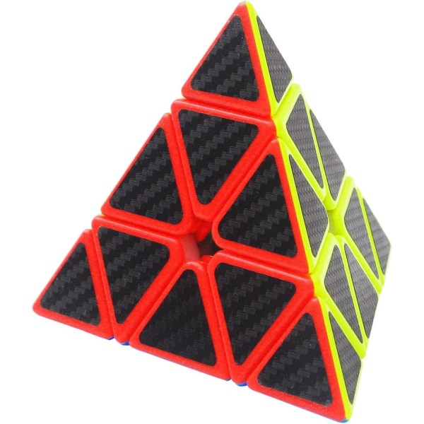 olzon® Triangel 3x3 Pyramid Pyraminx Magic Puzzle Speed Cube Hjärngympa Twist Toy Kolfiberklistermärke för Speedcubing, Svart