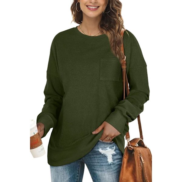 EFAN Sweatshirts för kvinnor Crewneck långärmade tröjor 08-grön Liten