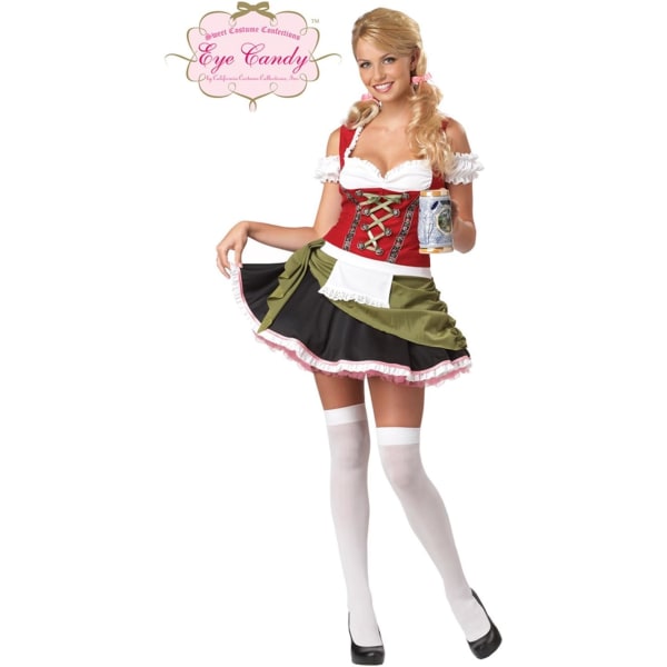 ifornia Kostymer Dam Bavarian Bar Maid Kostym Röd/Oliv liten