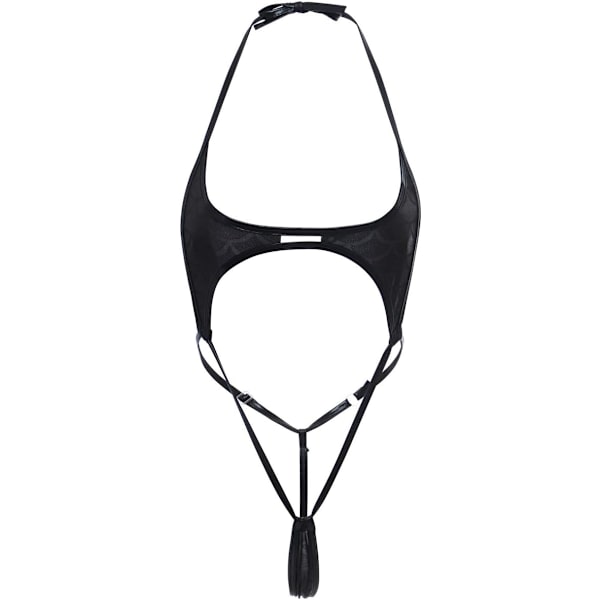 Teeny Weeny Sling Shot Halter Lingerie Babydoll Exotic Micro Mini Teddy Bodysuit One Piece Bikini Monokini Swimsuit Fish Scale Blac