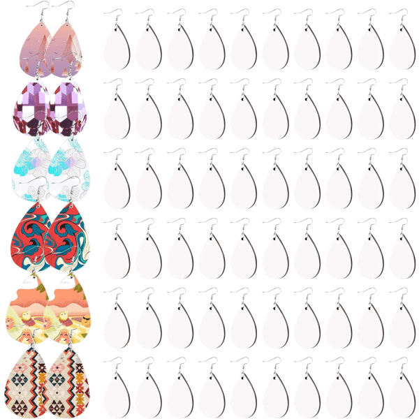 6 st sublimering tomma örhängen med hoppringar, oavslutade tårformade värmeöverföringstryck örhänge trä DIY örhängen hänge kit för smycken Ma