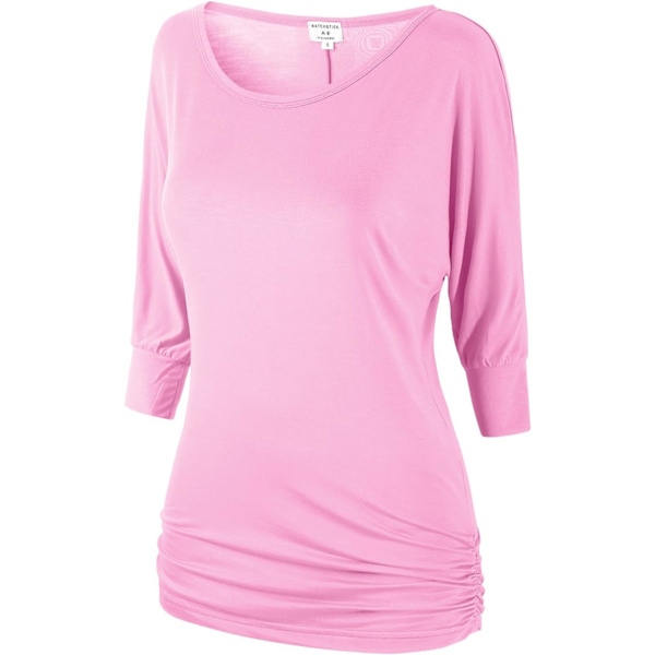 ch Dam 3/4 ärm Crewneck T-shirts toppar med sid Shirring 140 Ljusrosa X-Large