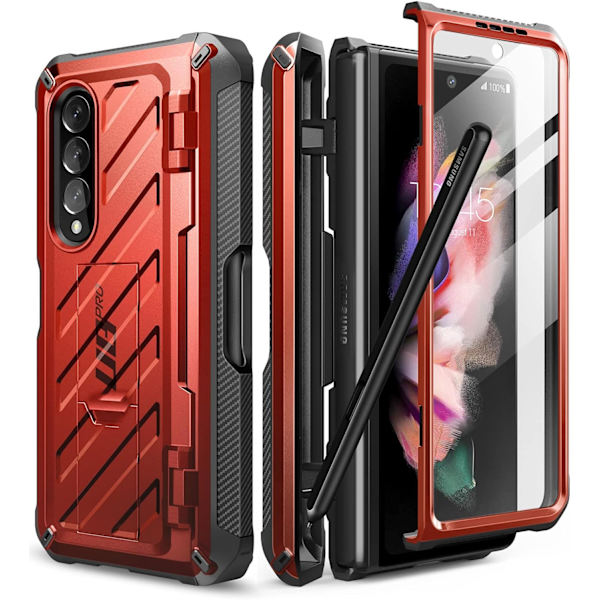 CASE Unicorn Beetle Pro Series Fodral för Samsung Galaxy Z Fold 3 5G (2021), Helkropp Dubbelskikts Robust Fodral med Inbyggd Ruddy