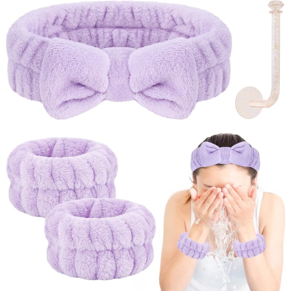 ETIA Face Wash Pannband och set, handledshanddukar för att tvätta ansiktet med hållare Mikrofiberarmband för tvätt F Lila