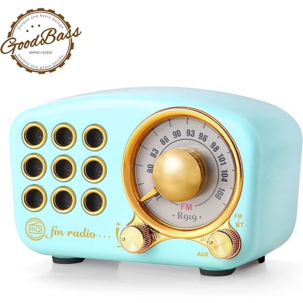 Rro Bluetooth-högtalare, vintage radio-Greadio FM-radio med gammaldags klassisk stil, stark basförstärkning, hög volym, Bluetooth 4.2 trådlös