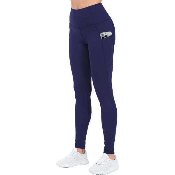 ch Dam High Waisted Active Yoga byxor med fickor Tummy Control Workout Buttery Soft Leggings Mörkblå 3X-Large